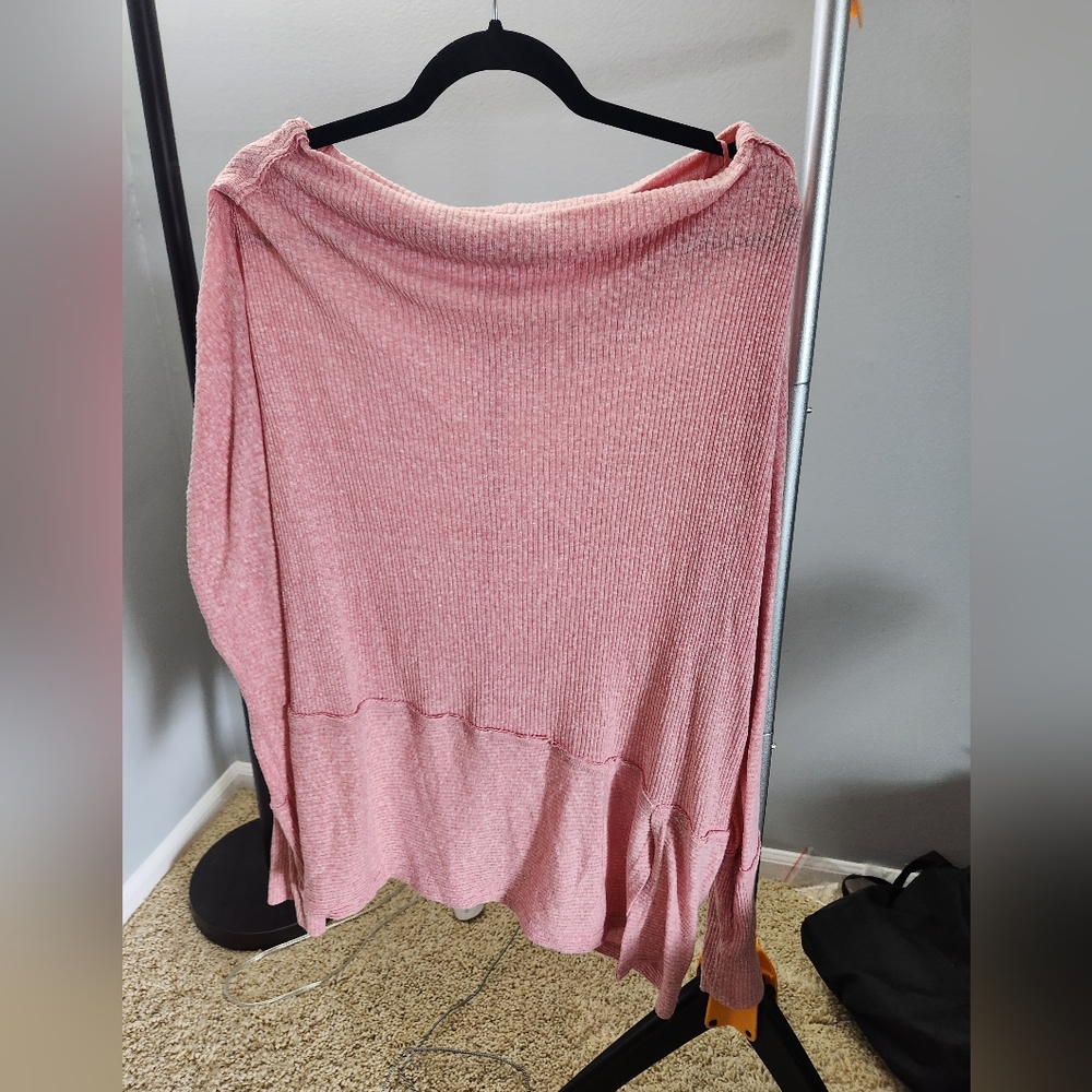 We The Free Oversized Ribbed Pink Top